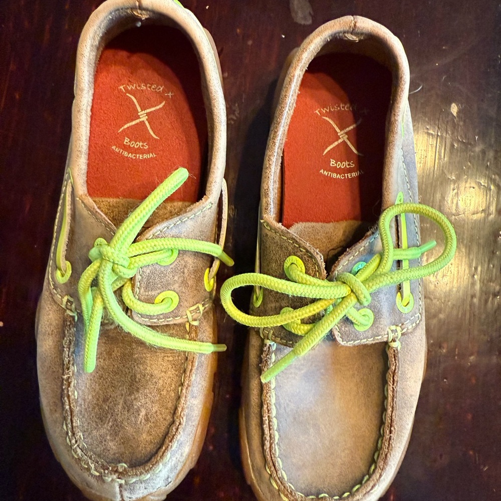Twisted X Kids' Brown and Green Boat Shoes